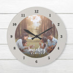 Custom Photo and Family Name Personalized Large Clock<br><div class="desc">Create a special one of a kind round or square wall clock personalized with your photo and family name monogram. The design features simple modern black and white fonts, or use the design tools to choose any fonts and colours to match your own home decor style. A custom clock is...</div>