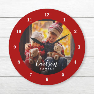 Custom Photo and Family Name Personalized Large Clock