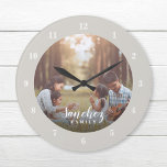 Custom Photo and Family Name Personalized Large Clock<br><div class="desc">Create a special one of a kind round or square wall clock personalized with your photo and family name monogram. The design features simple modern black and white fonts, or use the design tools to choose any fonts and colours to match your own home decor style. A custom clock is...</div>