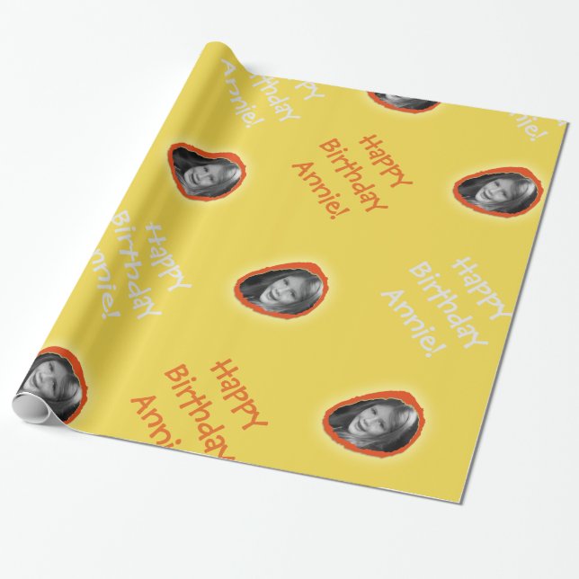 Custom Photo and Greeting on Yellow Wrapping Paper (Unrolled)