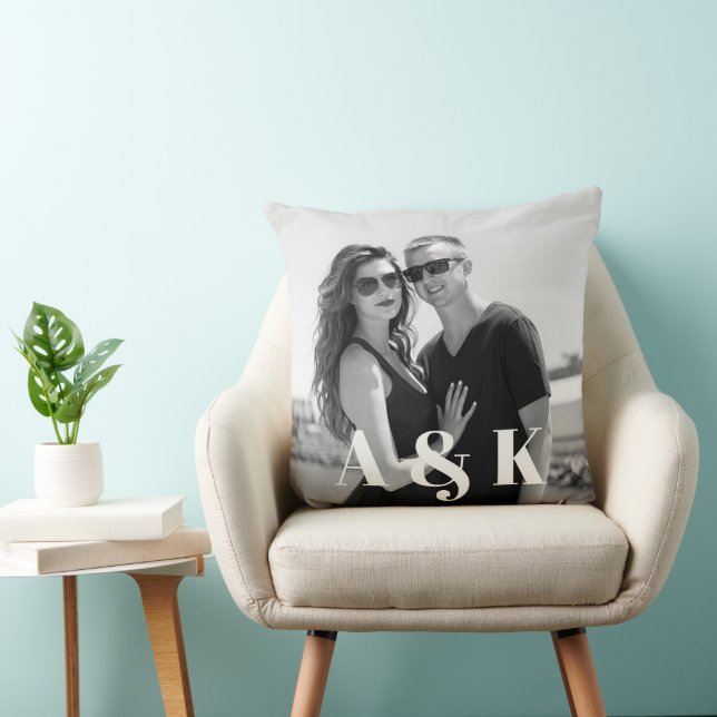 Custom Photo and Large Monogram Initials Throw Pillow (Chair)