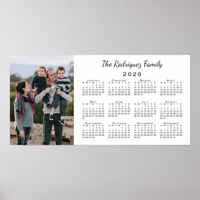 Custom Photo and Name 2020 Calendar Poster (Front)