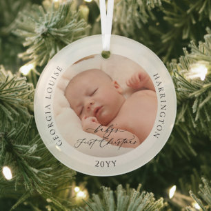 Custom Photo and Name Baby's First Christmas Glass Ornament