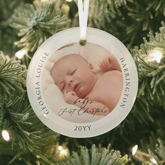 Custom Photo and Name Baby's First Christmas Glass Ornament (Insitu)