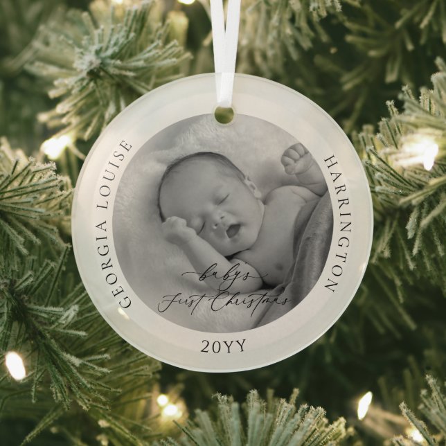Custom Photo and Name Baby's First Christmas Glass Ornament (Insitu)