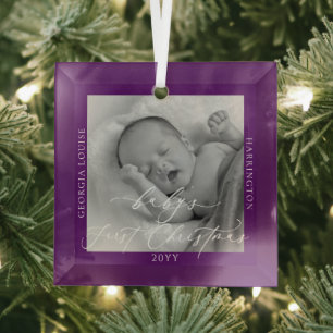 Custom Photo and Name Baby's First Christmas Glass Ornament