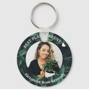 Custom Photo and Name Best Plant Parent Green leaf Keychain