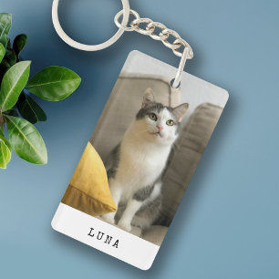 Custom Photo and Name Cat Keychain