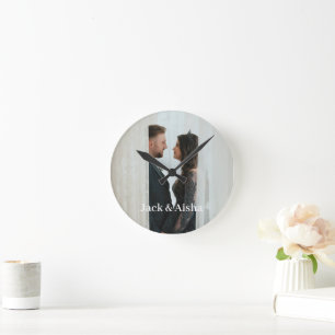 Custom Photo and Name Couple Pocket Watch Round Clock