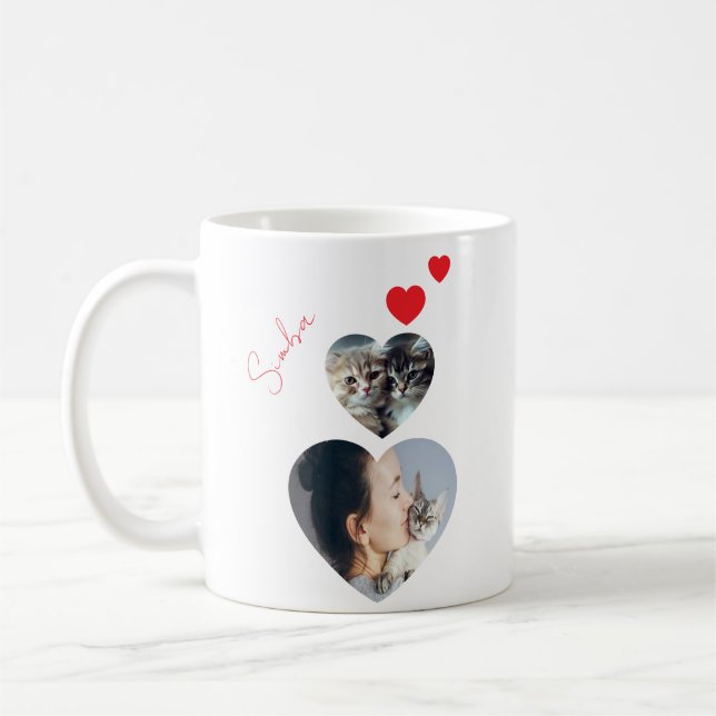 Custom Photo and Name Heart Shape Cat Lover Mug  (Left)