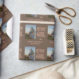Custom Photo and Name Horse Girl Wrapping Paper