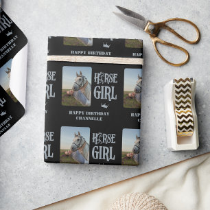 Custom Photo and Name Horse Girl Wrapping Paper