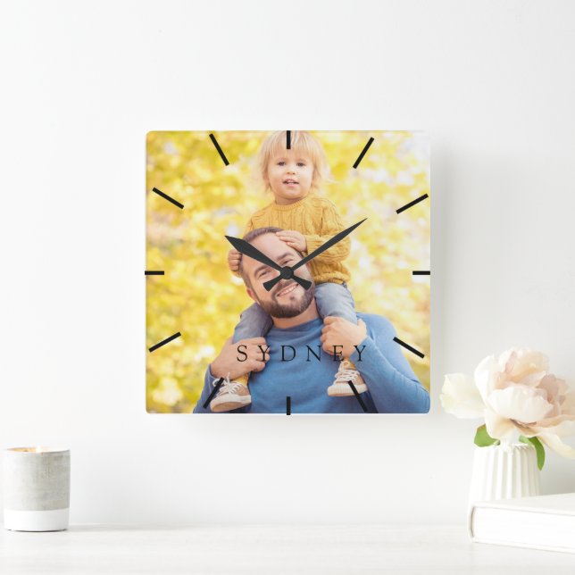 Custom Photo and  Name Personalized  Square Wall Clock (Home)