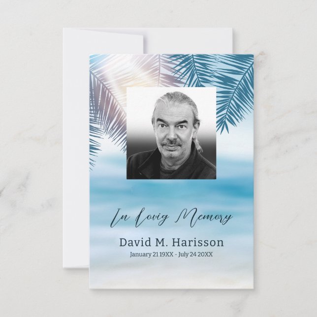 Custom Photo and Palm Trees Funeral Thank You Card (Front)