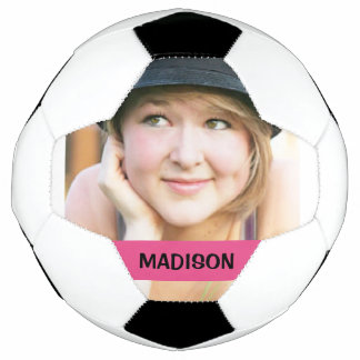 Custom photo and pink stripe design soccer ball