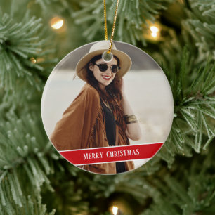 Custom photo and text Christmas Ceramic Ornament