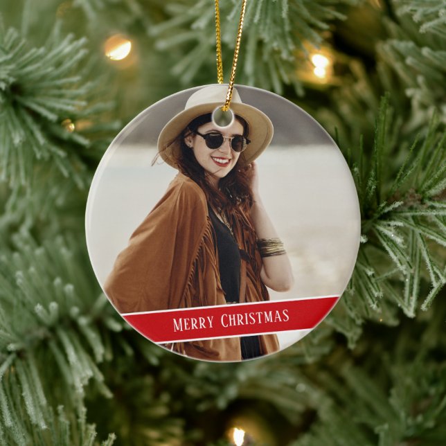 Custom photo and text Christmas  Ceramic Ornament (Tree)