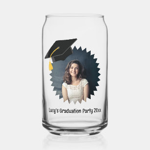 Custom Photo and Text Graduation Cap Can Glass