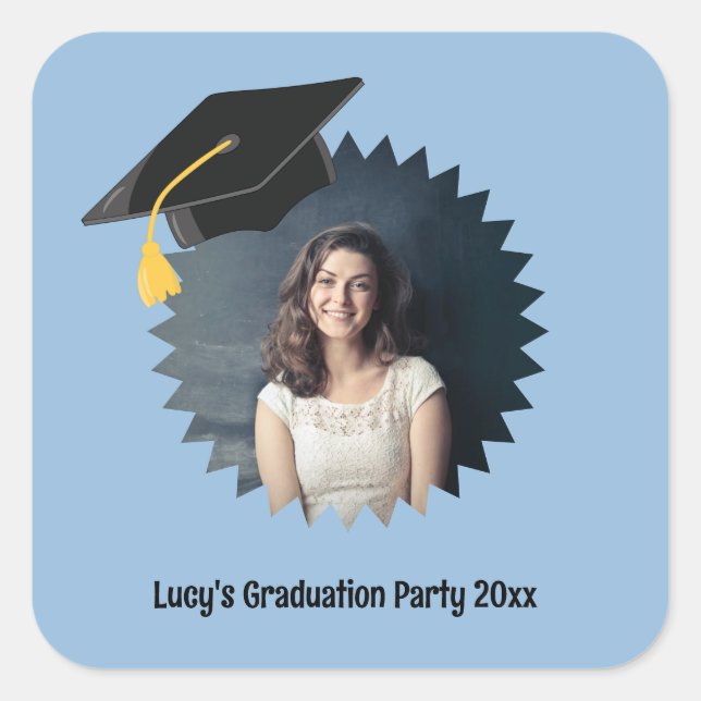 Custom Photo and Text Graduation Cap Square Sticker (Front)