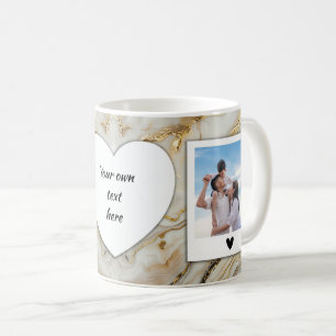 Custom Photo and Text Mug - Cream & Gold Marble 