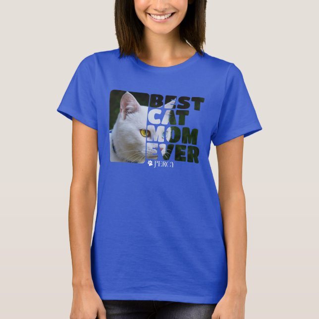 Custom Photo And Text Personalized Best Cat Mom T-Shirt (Front)