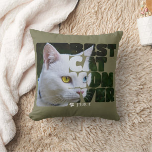 Custom Photo And Text Personalized Best Cat Mom Throw Pillow