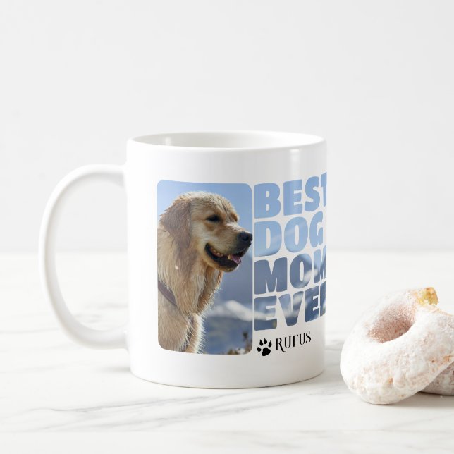 Custom Photo And Text Personalized Best Dog Mom Coffee Mug (With Donut)