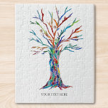 Custom Photo And Text Personalized Colourful Tree Jigsaw Puzzle<br><div class="desc">This stylish puzzle is decorated with a rainbow-coloured mosaic tree.
Customize it with a name or inspirational quote.
Original Mosaic © Michele Davies.</div>