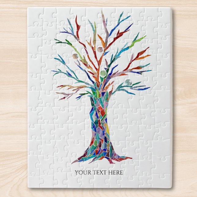 Custom Photo And Text Personalized Colourful Tree Jigsaw Puzzle (Creator Uploaded)