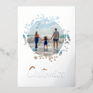 Custom Photo and Text Personalized Floral Border Foil Holiday Card