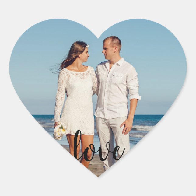 Custom photo and text personalized template heart sticker (Front)