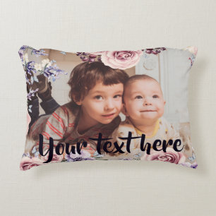 Custom Photo and Text Pink Roses Border Accent Pillow