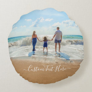Custom Photo and Text - Unique Your Own Design -   Round Pillow
