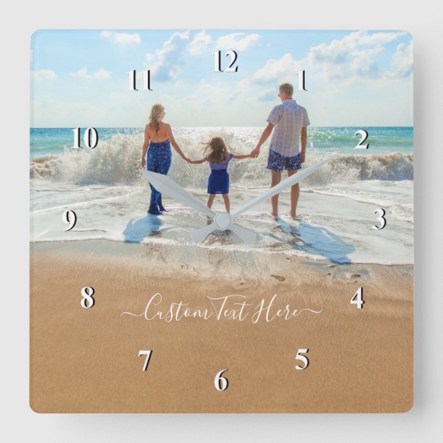 Custom Photo and Text - Unique Your Own Design -   Square Wall Clock (Front)