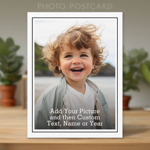 Custom Photo and Text With Black and White Border Postcard