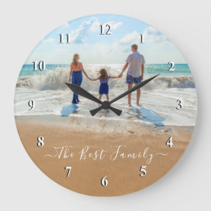Custom Photo and Text Your Design The Best Family Large Clock