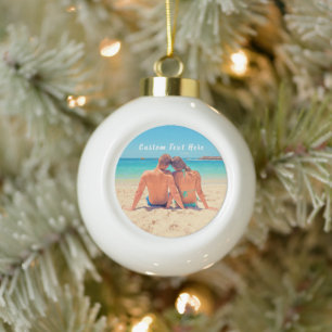 Custom Photo and Text - Your Own Design - Special  Ceramic Ball Christmas Ornament