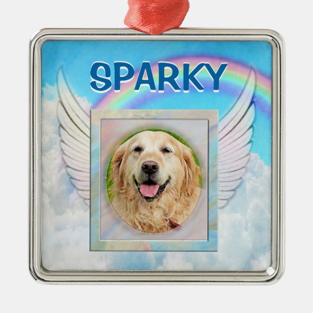 Custom Photo Angel Pet Memorial Metal Ornament (Front)