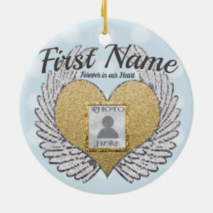 Custom Photo Angel Wings and Heart Ceramic Ornament