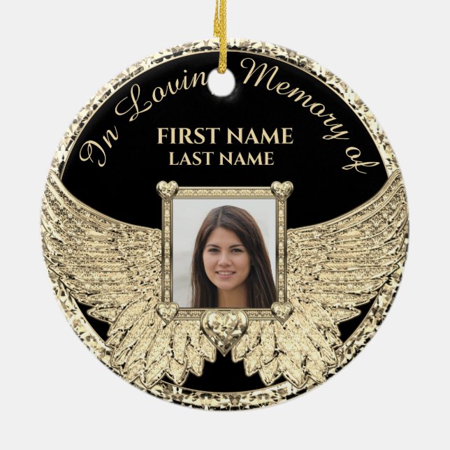 Custom Photo Angel Wings Ceramic Ornament (Back)
