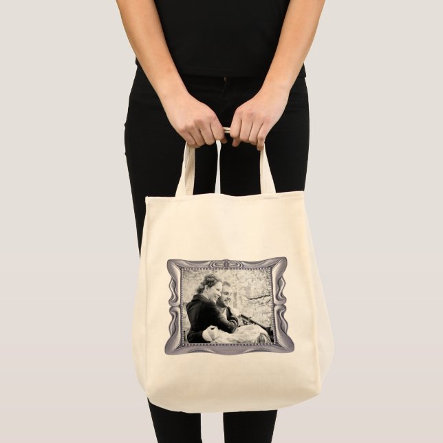 Custom Photo Anniversary Fancy Silver Frame Tote Bag (Front (Product))