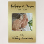 Custom Photo Anniversary Jigsaw Puzzle<br><div class="desc">The custom photo on a golden background. 50th wedding anniversary.</div>