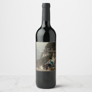 Custom photo anniversary minimalist retro wedding wine label