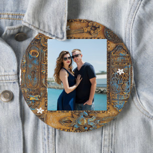 Custom Photo Antique Skeleton Key Frame, YPI Rd 6 Inch Round Button