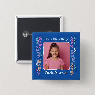 Custom Photo Any Age Birthday Party Streamers 2 Inch Square Button