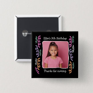 Custom Photo Any Age Birthday Party Streamers 2 Inch Square Button