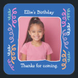 Custom Photo Any Age Birthday Party Streamers Square Sticker<br><div class="desc">Personalized photo invitation for any age birthday! Make this truly unique by adding your special photo and custom message.</div>