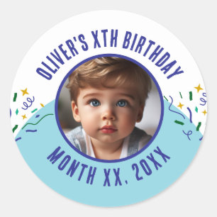 Custom Photo Any Age Confetti Birthday Party Classic Round Sticker
