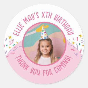 Custom Photo Any Age Thank You Birthday Favours Classic Round Sticker