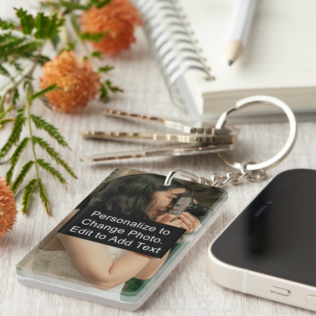 Custom Photo Art Name Monogram Quote Acrylic Rec Keychain (Front Right)